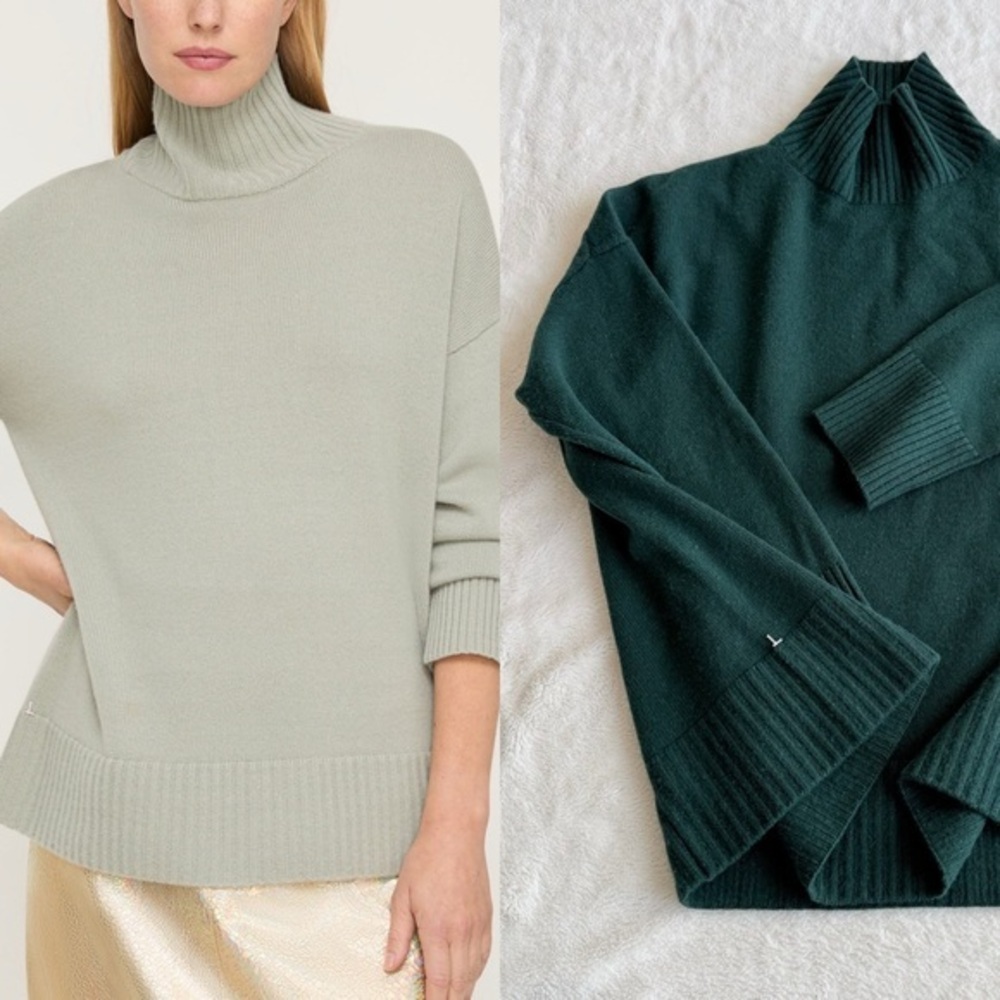 Lafayette 148 Cashmere Stand Collar Green Relaxed Sweater L